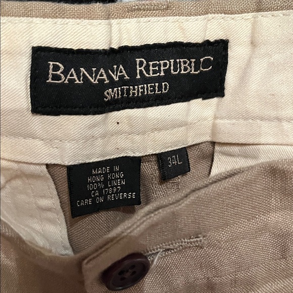 Banana Republic Men's Tan Pants 100% linen 34 LONG - Picture 2 of 6